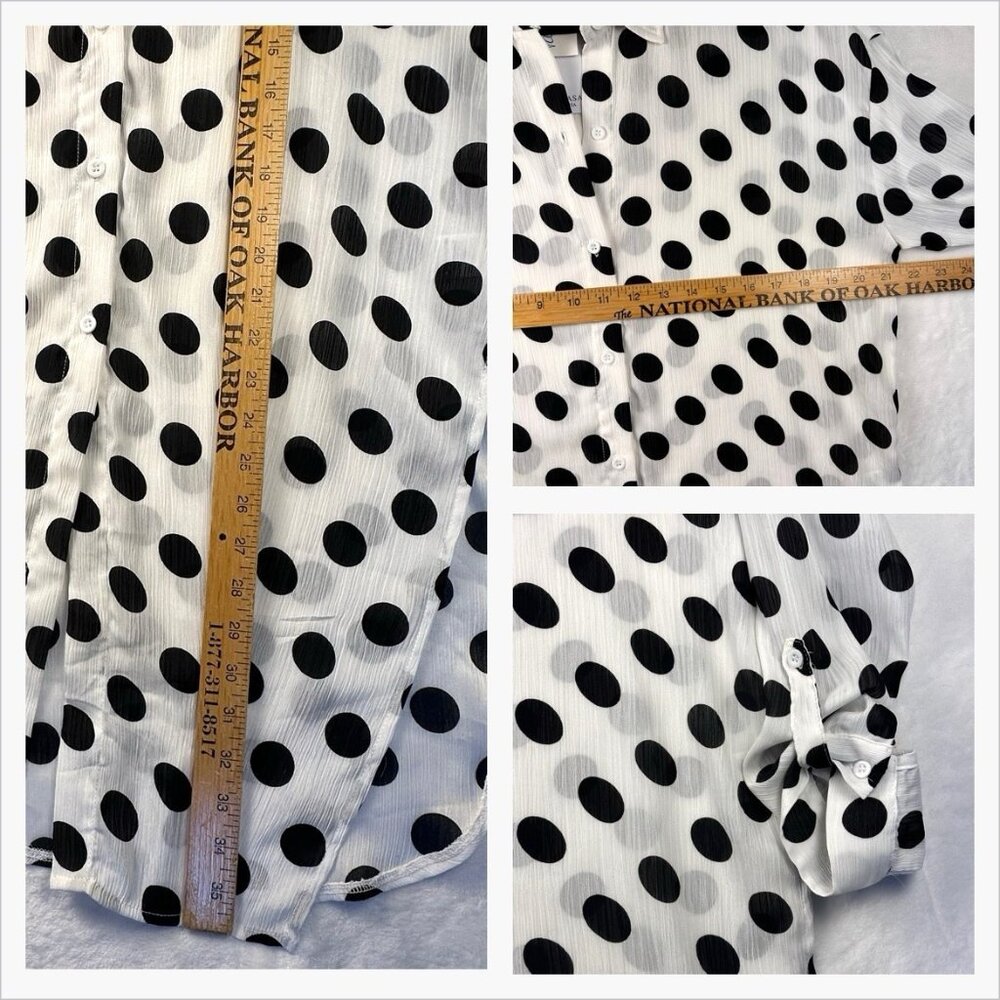 MASA USA Polka Dot Button Down Tunic Blouse Size M Longline Coastal Beach Top - Picture 9 of 10